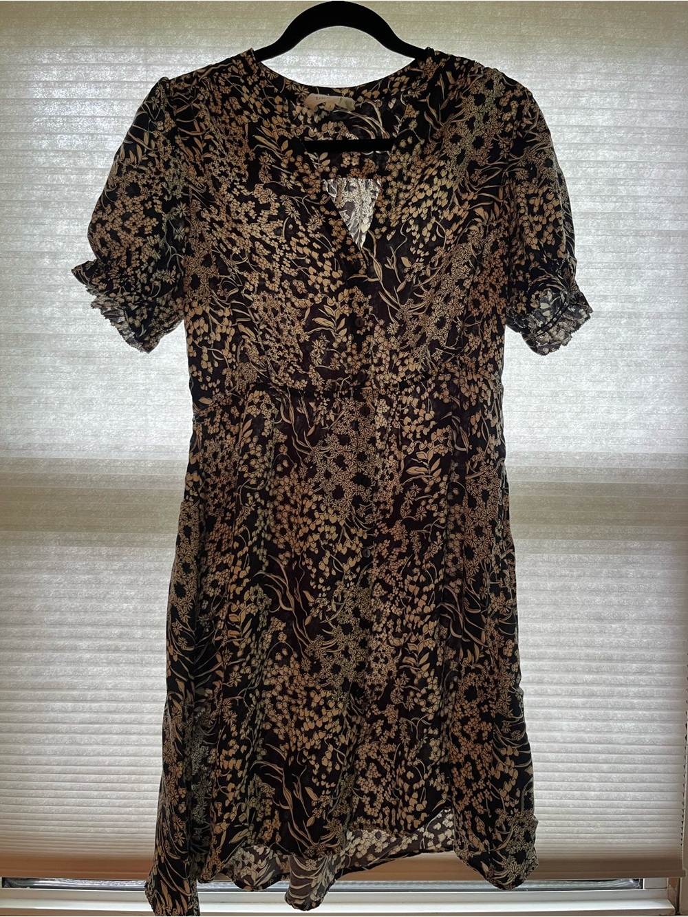 ba&sh Navy Dress with Cream Floral Print